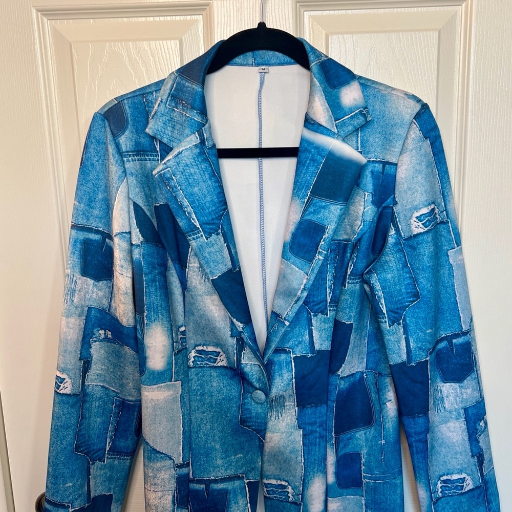 Patchwork Denim Blue Women's Jacket - image 3